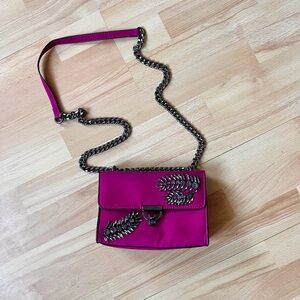 Pink Faux Suede Embellished Chain Strap Bag